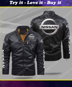 The nissan car all over print fleece leather jacket