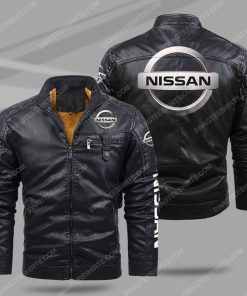 The nissan car all over print fleece leather jacket - black 1