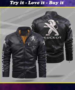 The peugeot car all over print fleece leather jacket