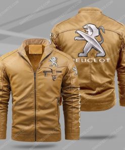The peugeot car all over print fleece leather jacket - cream 1 - Copy