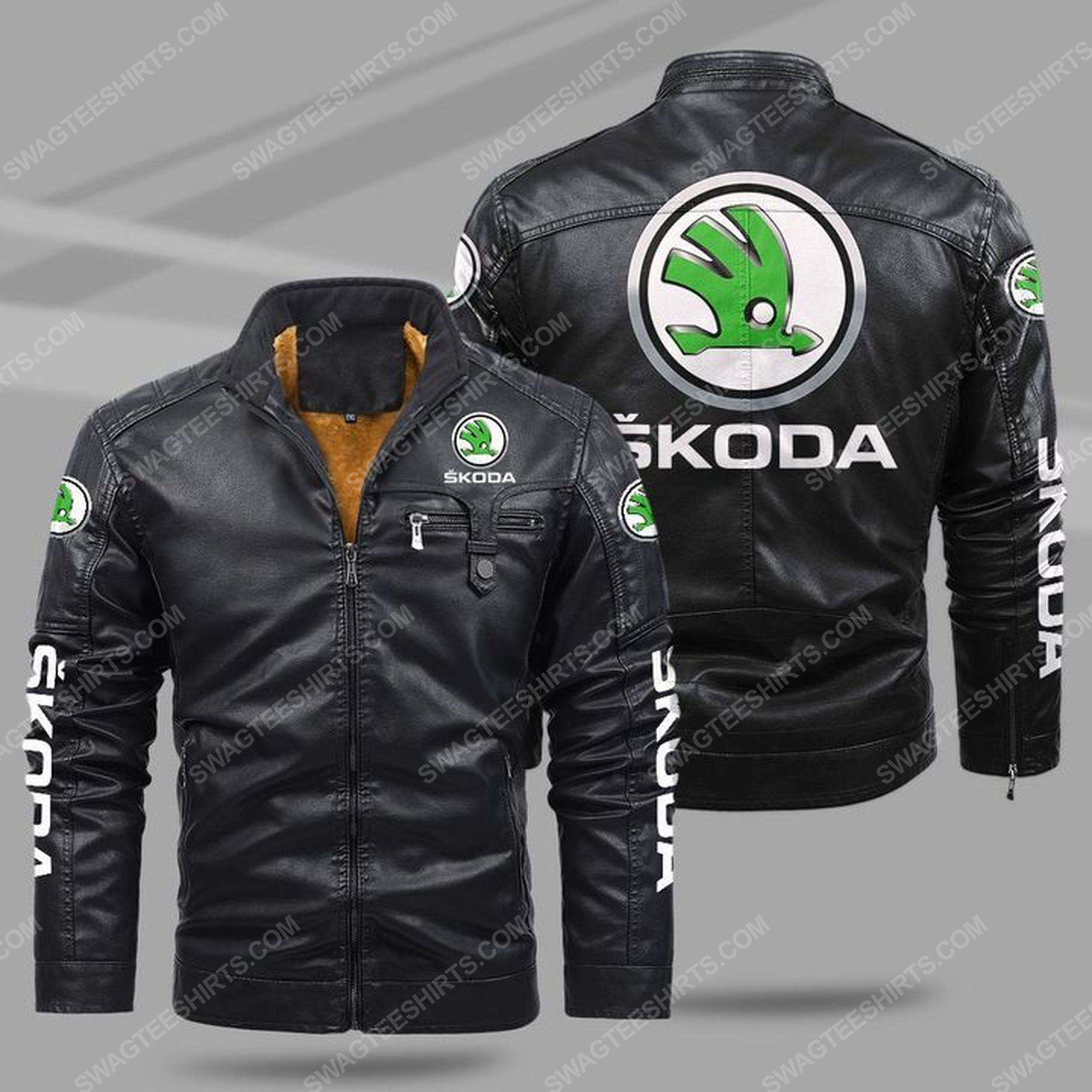 The skoda car all over print fleece leather jacket - black 1 - Copy