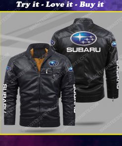 The subaru car all over print fleece leather jacket