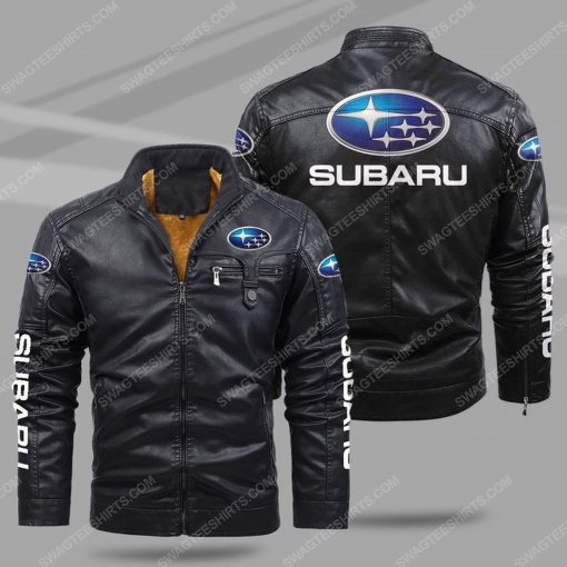 The subaru car all over print fleece leather jacket - black 1