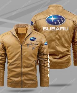 The subaru car all over print fleece leather jacket - cream 1