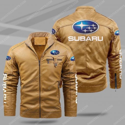 The subaru car all over print fleece leather jacket - cream 1
