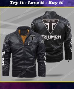 The triumph motorcycle all over print fleece leather jacket