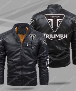 The triumph motorcycle all over print fleece leather jacket - black 1