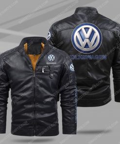 The volkswagen car all over print fleece leather jacket - black 1