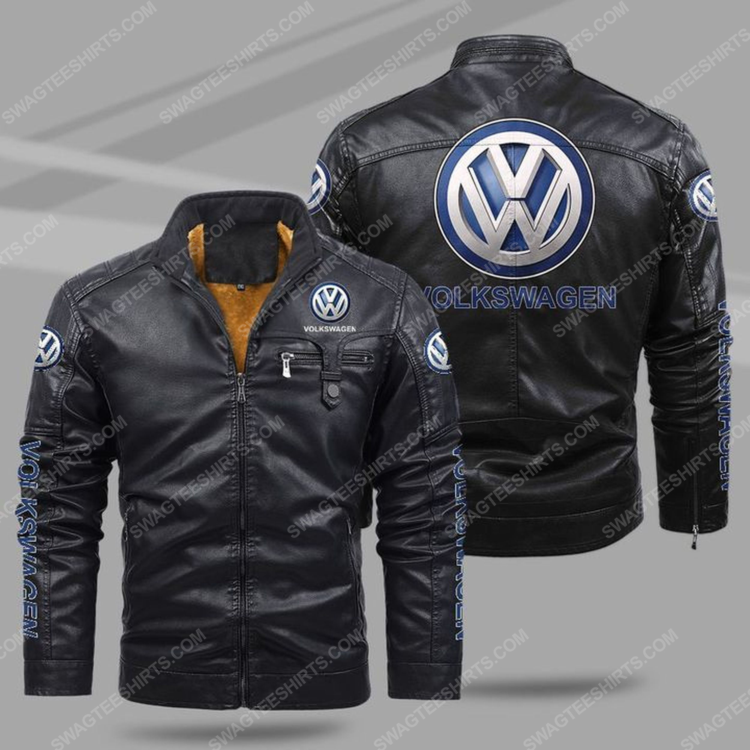 The volkswagen car all over print fleece leather jacket - black 1 - Copy