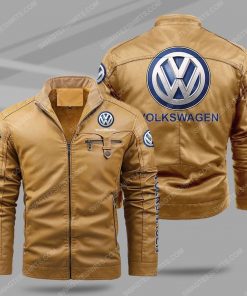 The volkswagen car all over print fleece leather jacket - cream 1