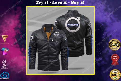 The volvo car all over print fleece leather jacket