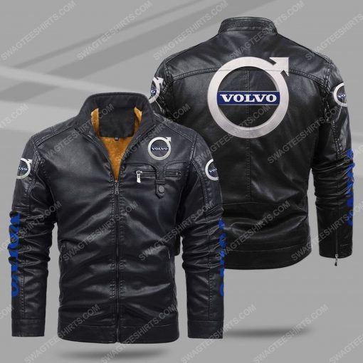 The volvo car all over print fleece leather jacket - black 1