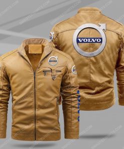 The volvo car all over print fleece leather jacket - cream 1 - Copy