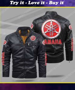 The yamaha motorcycle all over print fleece leather jacket