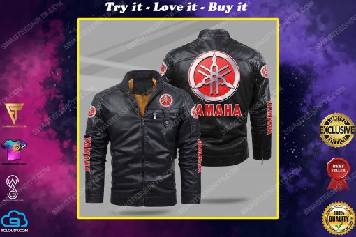 The yamaha motorcycle all over print fleece leather jacket