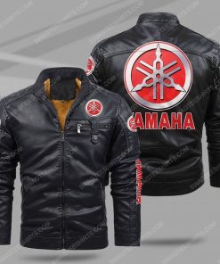 The yamaha motorcycle all over print fleece leather jacket - black 1