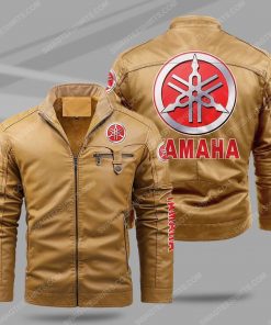 The yamaha motorcycle all over print fleece leather jacket - cream 1