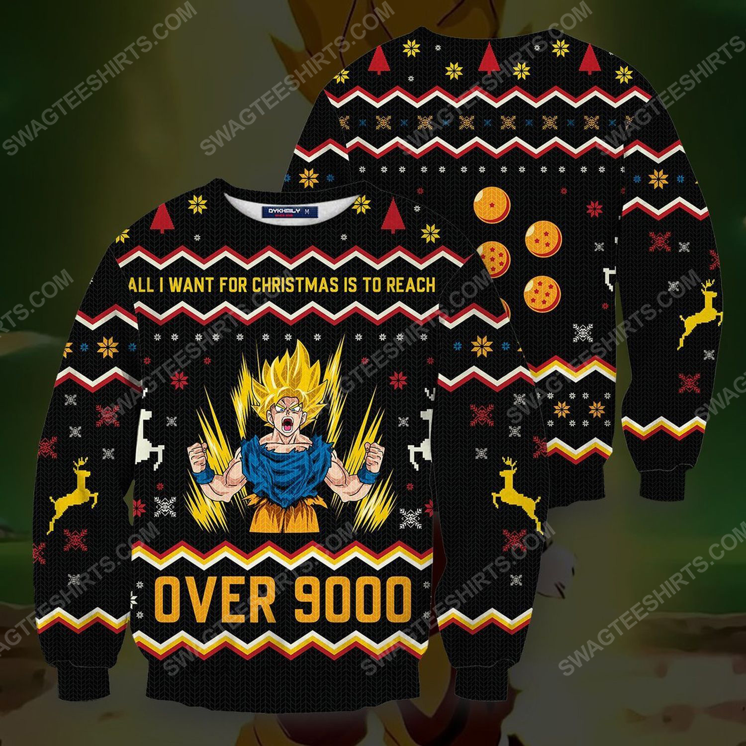 All i want for christmas is to reach over 9000 full print ugly christmas sweater 2