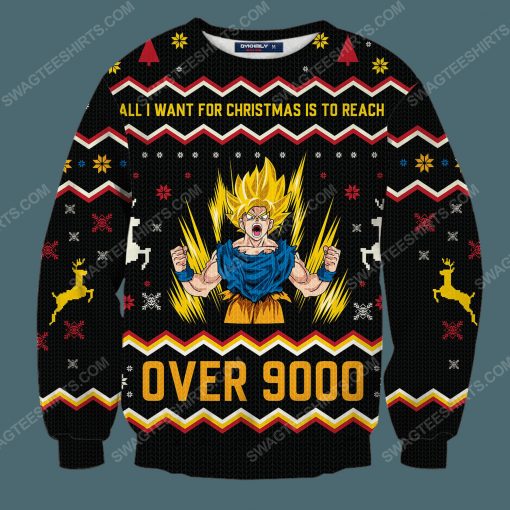 All i want for christmas is to reach over 9000 full print ugly christmas sweater 3