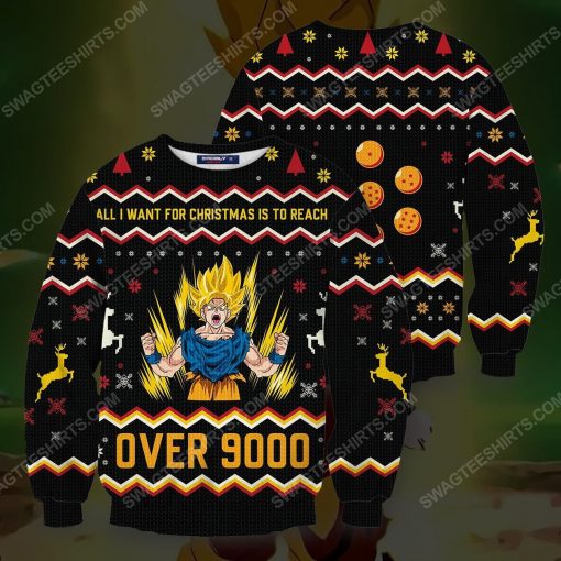 All i want for christmas is to reach over 9000 full print ugly christmas sweater 5