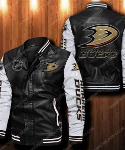 Anaheim ducks all over print leather bomber jacket - white