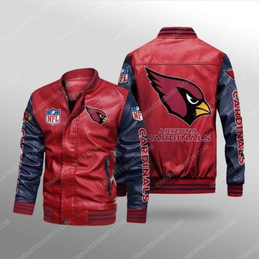Arizona cardinals all over print leather bomber jacket - black