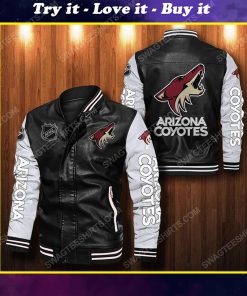 Arizona coyotes all over print leather bomber jacket