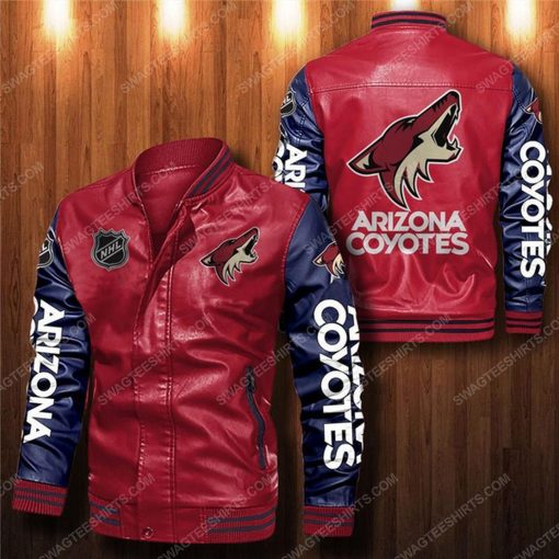 Arizona coyotes all over print leather bomber jacket - black