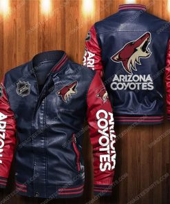 Arizona coyotes all over print leather bomber jacket - red