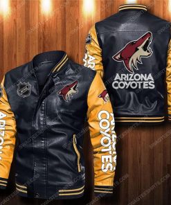 Arizona coyotes all over print leather bomber jacket - yellow