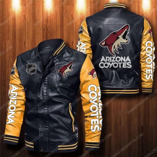 Arizona coyotes all over print leather bomber jacket - yellow