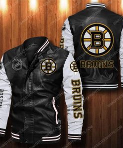 Boston bruins all over print leather bomber jacket - white