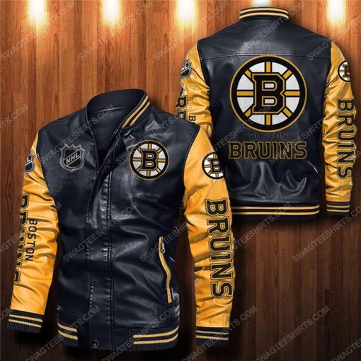 Boston bruins all over print leather bomber jacket - yellow