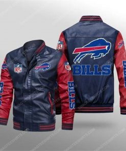 Buffalo bills all over print leather bomber jacket - red