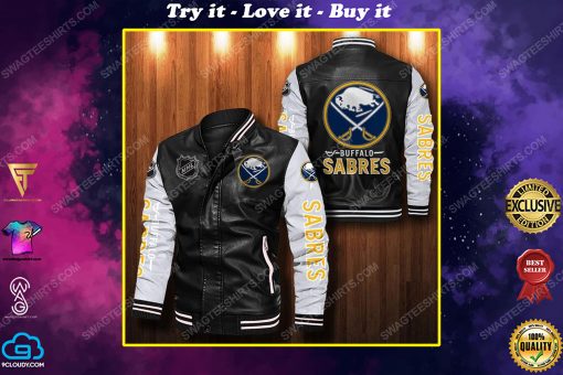 Buffalo sabres all over print leather bomber jacket