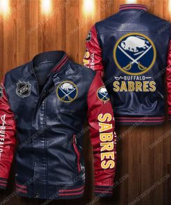 Buffalo sabres all over print leather bomber jacket - red