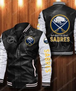 Buffalo sabres all over print leather bomber jacket - white