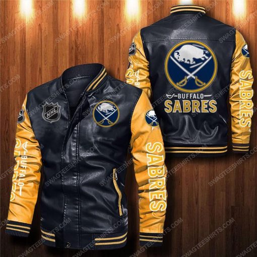 Buffalo sabres all over print leather bomber jacket - yellow