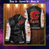 Calgary flames all over print leather bomber jacket