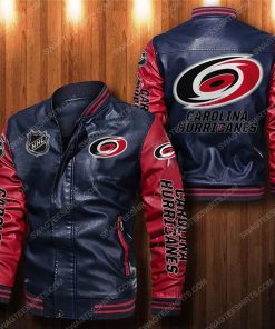 Carolina hurricanes all over print leather bomber jacket - red