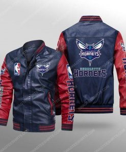 Charlotte hornets all over print leather bomber jacket - red