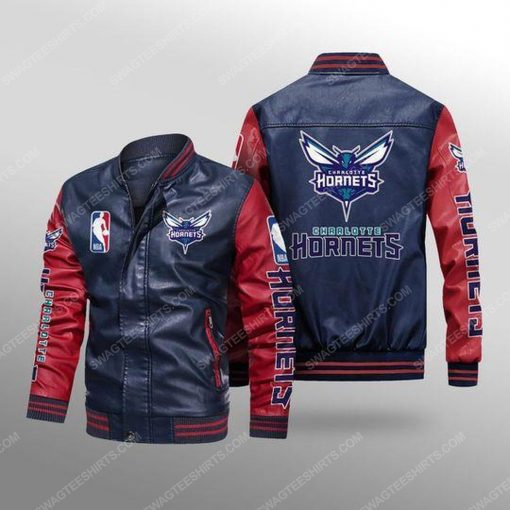 Charlotte hornets all over print leather bomber jacket - red