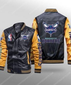 Charlotte hornets all over print leather bomber jacket - yellow
