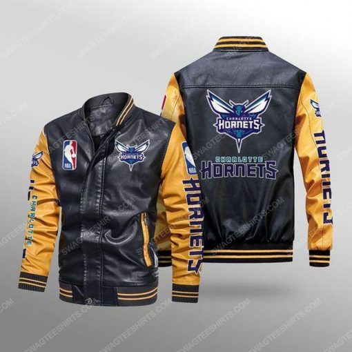 Charlotte hornets all over print leather bomber jacket - yellow