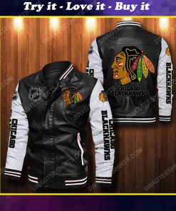 Chicago blackhawks all over print leather bomber jacket