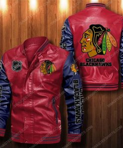Chicago blackhawks all over print leather bomber jacket - black