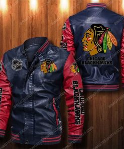 Chicago blackhawks all over print leather bomber jacket - red