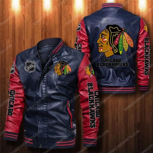 Chicago blackhawks all over print leather bomber jacket - red