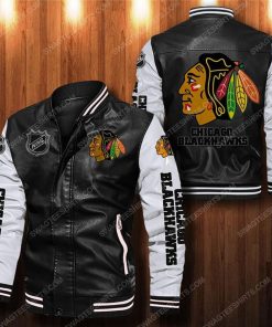 Chicago blackhawks all over print leather bomber jacket - white