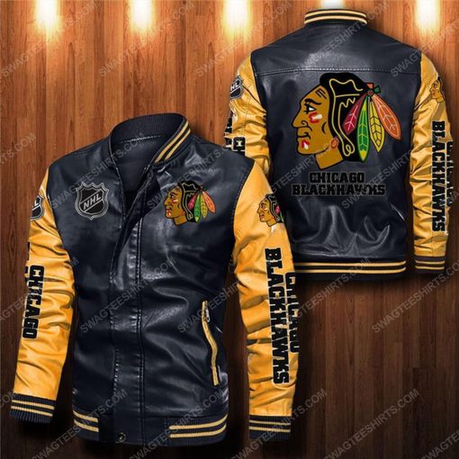 Chicago blackhawks all over print leather bomber jacket - yellow